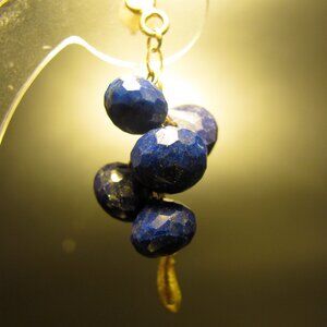 Earrings for women. 14K Yellow gold earrings, with Blue Lapis and small pendant,